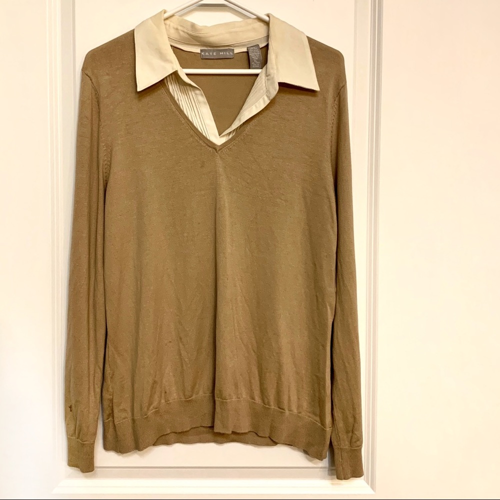 Kate Hill Sweater/Shirt Combo, 100% silk collar